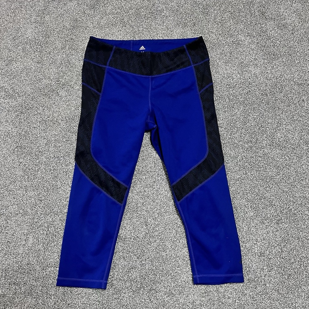 Adidas Climalite Capri Leggings Womens Medium Blue Black Athletic